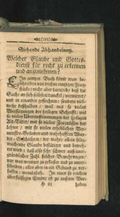 Siebende Abhandelung. Welcher Glaube und Gottesdienst für recht zu erkennen und anzunehmen?