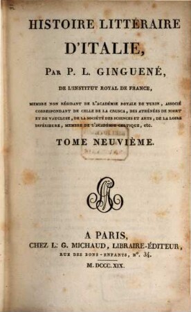 Histoire littéraire d'Italie, 9