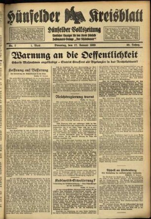 Erste Ausgabe vom Dienstag, den 17. Januar 1933.