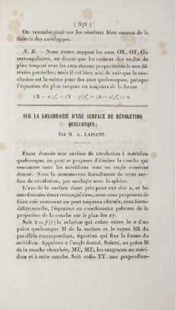 Sur la loxodromie d'une surface de révolution quelconque.