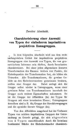 Zweiter Abschnitt - Charakterisierung einer Auswahl von Typen der einfachen imprimitiven projektiven Raumgruppen.