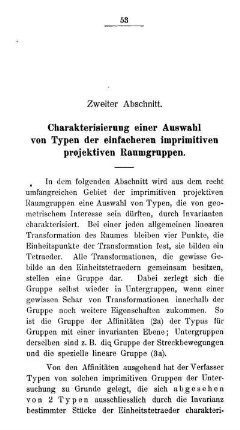 Zweiter Abschnitt - Charakterisierung einer Auswahl von Typen der einfachen imprimitiven projektiven Raumgruppen.