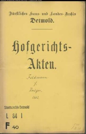 Feldmann, Gerd gegen Kord Krüger - Schuldforderung