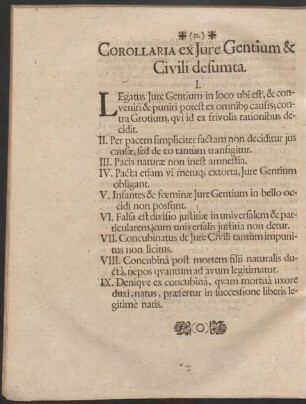 Corollaria ex Iure Gentium & Civili desumta.