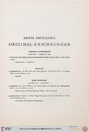 Erste Abteilung: Original-Zeichnungen (Nr. 1-136)