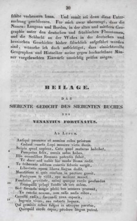 Beilage. Das Siebente Gedicht des Siebenten Buches des Venantius Fortunatus.