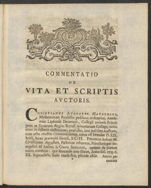 Commentatio De Vita Et Scriptis Auctoris.