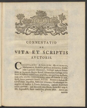 Commentatio De Vita Et Scriptis Auctoris.