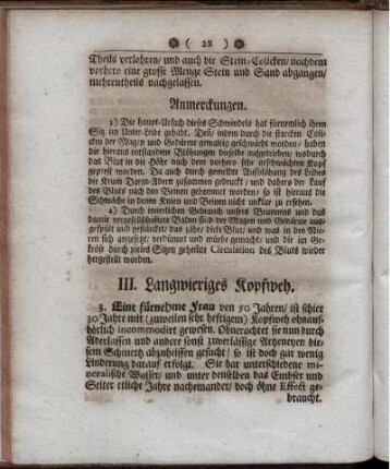 III. Langwieriges Kopfweh