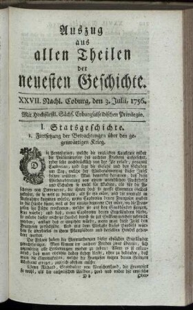 XXVII. Nachl. Coburg, den 3. Julii, 1756.