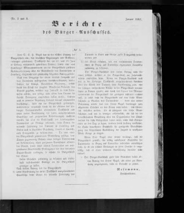 Nr. 5 und 6 Berichte des Bürger-Ausschusses. Januar 1861