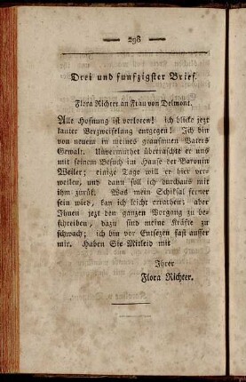 Drei und funfzigster Brief. Flora Richter an Frau von Delmont