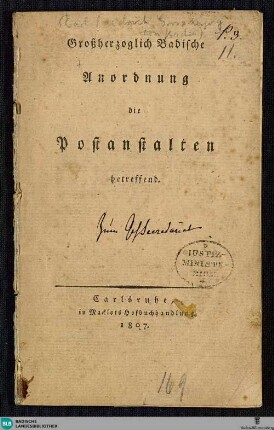 Großherzoglich Badische Anordnung die Postanstalten betreffend