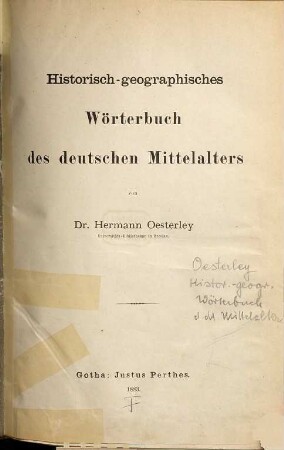 Historisch-geographisches Wörterbuch des deutschen Mittelalters