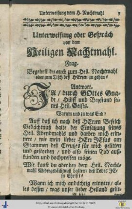 Unterweisung oder Gespräch von dem Heiligen Nachtmahl.