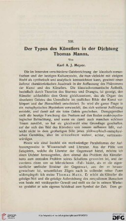 Der Typus des Künstlers in der Dichtung Thomas Manns