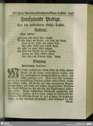 Funffzehende Predigt. Von den zerbrochenen Gesetz-Taffeln