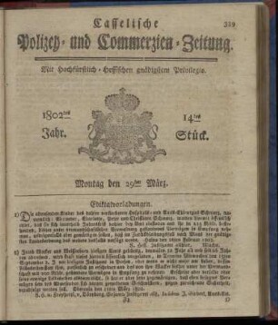 14tes Stueck, Montag den 29ten Maerz 1802