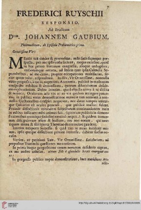 Frederici Ruyschii responsio, ad eruditum Dominum Johannem Gaubium […]