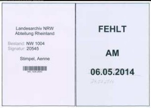 Entnazifizierung Aenne Stimpel , geb. 29.10.1900 (Buchhalter)