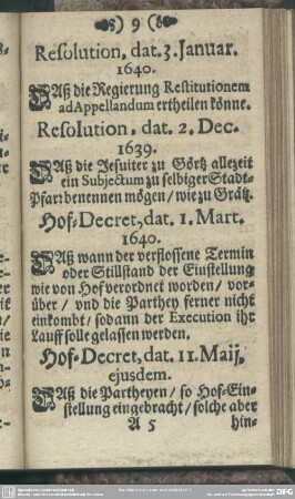 Hof-Decret, dat. 1. Mart. 1640