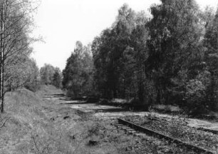 Dresden-Klotzsche. Planum mit Gleisrest der Eisenbahnstrecke zwischen den Bahnhöfen Klotzsche und Grenzstraße im Abschnitt südöstlich der Königsbrücker Landstraße vor Beginn der Bauarbeiten