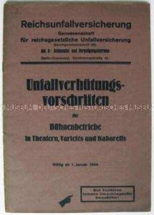 Heft mit den gesetzlichen Regelungen zur Unfallverhütung in Theatern u.ä.