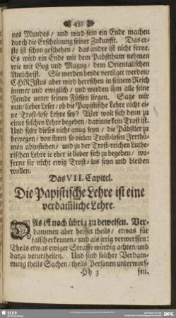 Das VII. Capitel. Die Papistische Lehre ist eine verdam[m]liche Lehre