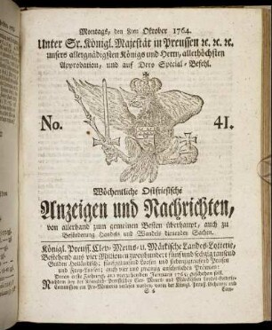 No. 41. Montags, den 8ten Oktober 1764.
