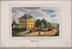 Gebäude in Bräunsdorf (Oberschöna-Bräunsdorf) westlich von Freiberg (Teil der Kinderanstalt?), aus Sachsens Kirchen-Galerie von Hermann Schmidt, 1838 Bd. 2
