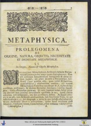 Prolegomena Metaphysicae.