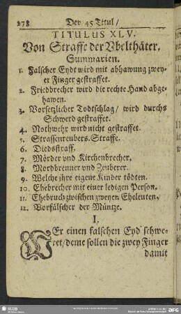 Titulus XLV. Von Straffe der Ubelthäter
