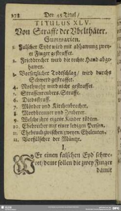Titulus XLV. Von Straffe der Ubelthäter