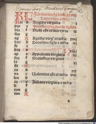 Diurnale Ratisponense : [I,1-5 und II,1-6], [II,1]. Pars aestivalis. Kalendarium