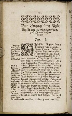 Das Evangelium Jesu Christi, wie es der heilige Evangelist Marcus beschrieben hat.