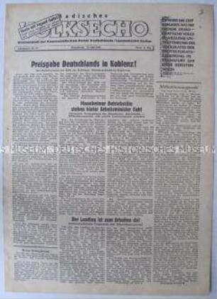 Wochenzeitung der KPD Baden "Badisches Volksecho" u.a. zu den Folgen der Währungsreform