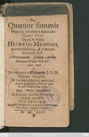 De Quatuor summis Imperiis Johannis Sleidani Libri Tres