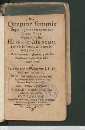 De Quatuor summis Imperiis Johannis Sleidani Libri Tres
