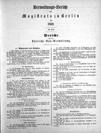 No. XVI. Bericht über die städtische Bau-Verwaltung