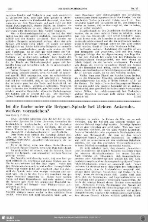Ist die flache oder die Bréguet-Spirale bei kleinen Ankeruhrwerken vorzuziehen?