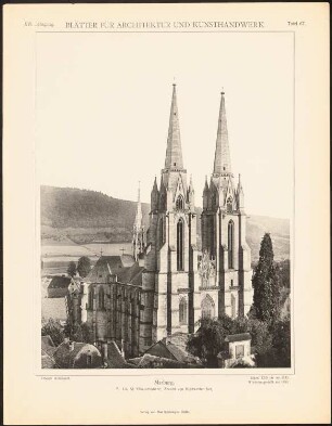 Elisabethkirche, Marburg: Ansicht von Nordwesten (aus: Blätter für Architektur und Kunsthandwerk, 16. Jg., 1903, Tafel 67)
