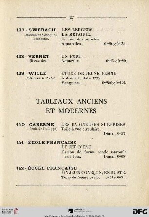 Tableaux anciens et modernes (Nr. 140-147)