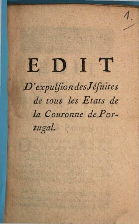 Edit d'expulsion des Jésuites de tous les États de la Couronne de Portugal