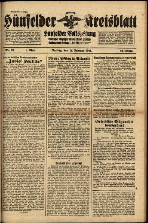 Erste Ausgabe vom Freitag, den 14. Februar 1941.