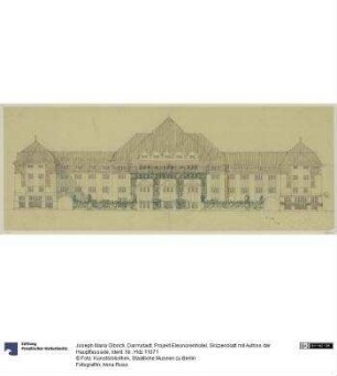 Darmstadt, Projekt Eleonorenhotel, Skizzenblatt mit Aufriss der Hauptfassade