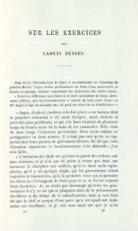 Sur les exercises des cadets russes
