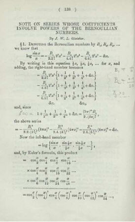 NOTE ON SERIES WHOSE COEFFICIENTS INVOLVE POWERS OF THE BERNOULLIAN NUMBERS.