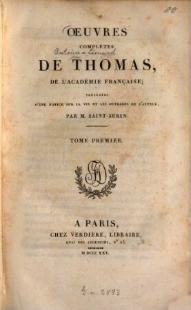 Oeuvres complètes de Thomas del Académie française. 1