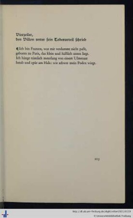 Vierzeiler, den Villon unter sein Todesurteil schrieb.