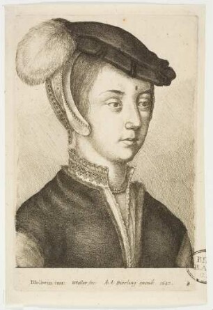 Junge Frau mit perlenbesetzter Haube
